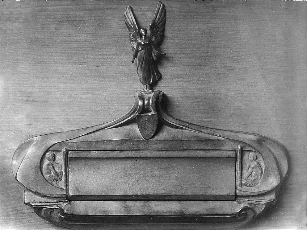 Early work by Bayes in the applied arts Letterbox in bronze, c.1900