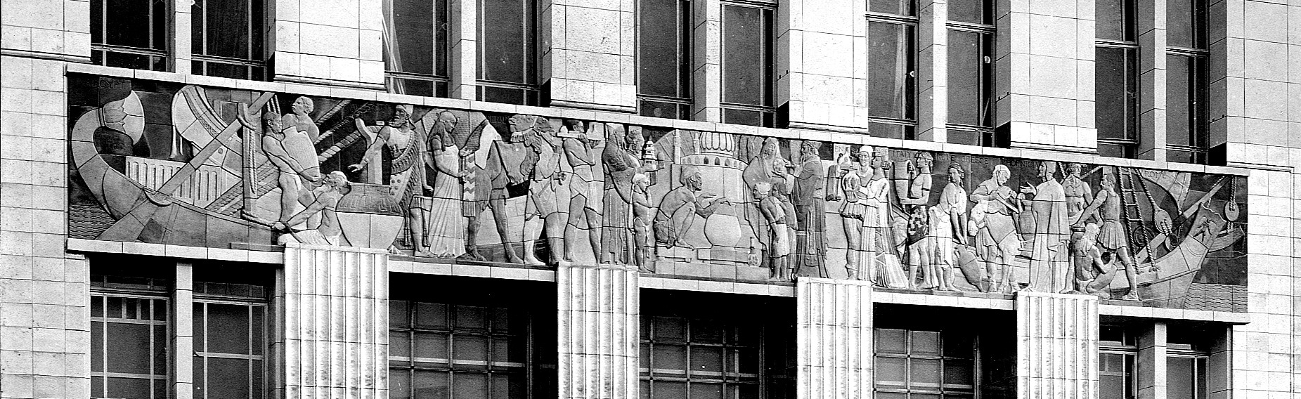 Facade of Doulton House, Lambeth, showing the Pottery Through the Ages frieze (now in Victoria & Albert Museum