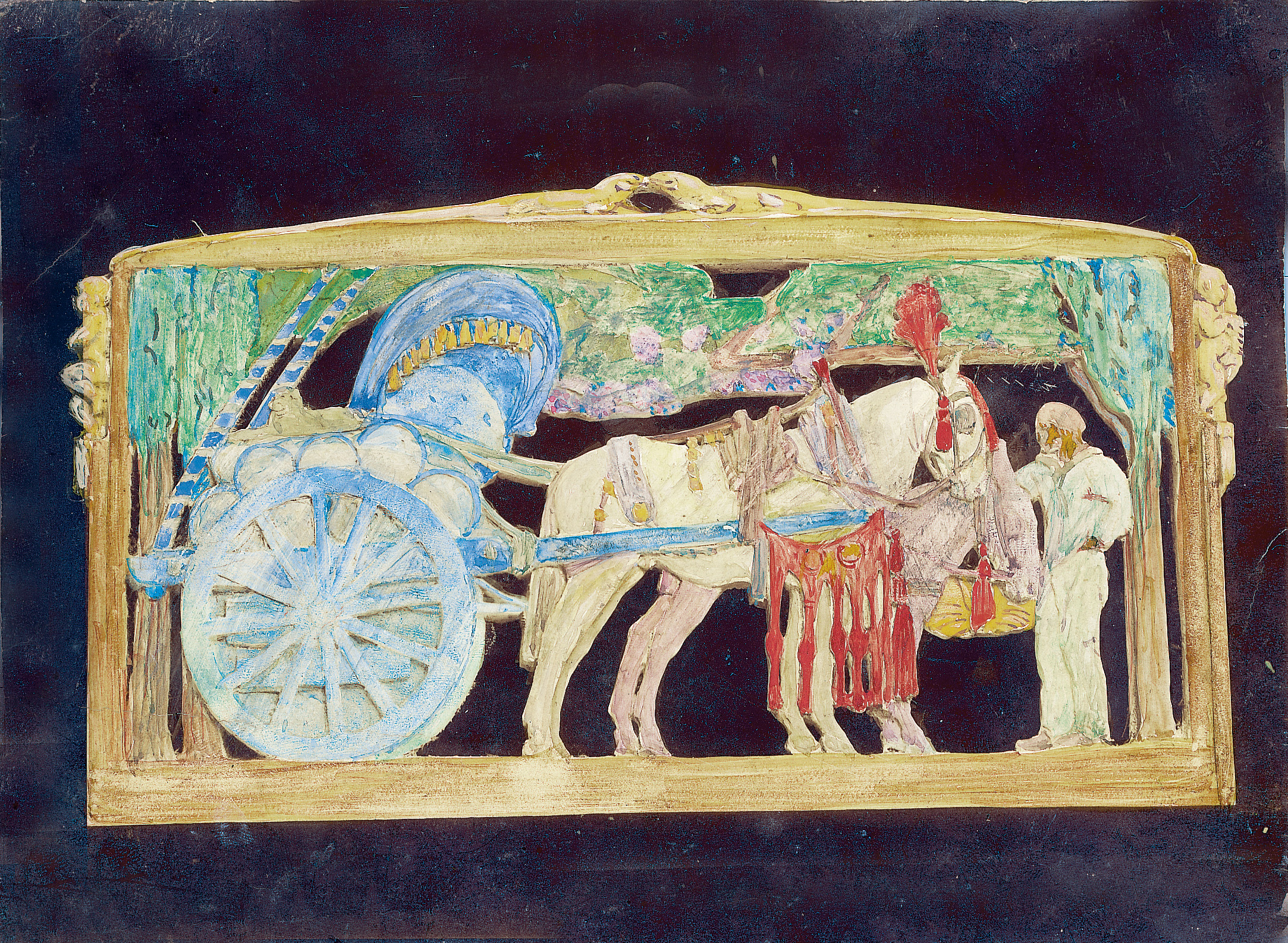 The Roman Wine Cart, carved and coloured wood, 1923